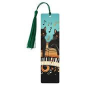 Four Black Cats Lying on The Piano Keyboard Wood Bookmark for Book Lovers Birthday Teachers Gift, Handmade Craft Book Marks Ornaments with Tassel Exquisite Reading Page Markers for Men Women