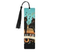 Four Black Cats Lying on The Piano Keyboard Wood Bookmark for Book Lovers Birthday Teachers Gift, Handmade Craft Book Marks Ornaments with Tassel Exquisite Reading Page Markers for Men Women