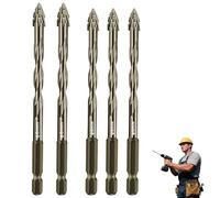 Four Blade Serrated Eccentric Drill Bits, Concrete Drill Bit Multi-Functional Super-Hard Bevel Head Eccentric Drill Bits for Stone Glass Concrete (6/6/6/8/8)
