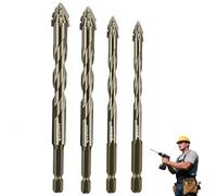 Four Blade Serrated Eccentric Drill Bits, Concrete Drill Bit Multi-Functional Super-Hard Bevel Head Eccentric Drill Bits for Stone Glass Concrete (6/8/10/12)