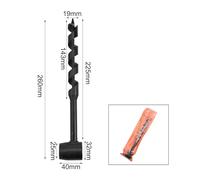 Four-Blade Wood Auger Drill Bit 10-25mm Cutting Diameter 230mm Depth Carbon Steel for Outdoor Camping Woodworking Projects, Black