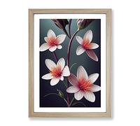 Four Blooming Flowers Framed Print | A3 Oak Framed Wall Art | Ready to Hang | Modern Floral Picture | Living Room Bedroom Lounge Office