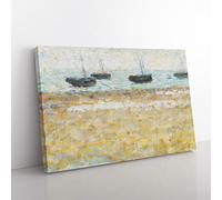 Four Boats At Grandcamp By Georges Seurat Classic Painting Canvas Wall Art Print Ready to Hang, Framed Picture for Living Room Bedroom Home Office Décor, 50x35 cm (20x14 Inch)