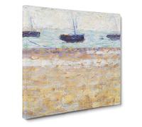 Four Boats At Grandcamp by Georges seurat Classic Painting Canvas Wall Art Print Ready to Hang, Framed Picture for Living Room Bedroom Home Office Décor, 14x14 Inch (35x35 cm)