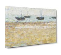 Four Boats At Grandcamp By Georges Seurat Classic Painting Canvas Wall Art Print Ready to Hang, Framed Picture for Living Room Bedroom Home Office Décor, 24x16 Inch (60x40 cm)