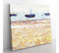 Four Boats At Grandcamp by Georges seurat Classic Painting Canvas Wall Art Print Ready to Hang, Framed Picture for Living Room Bedroom Home Office Décor, 35x35 cm (14x14 Inch)