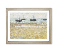 Four Boats At Grandcamp By Georges Seurat Classic Painting Framed Wall Art Print, Ready to Hang Picture for Living Room Bedroom Home Office Décor, Oak A4 (34 x 25 cm)