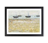 Four Boats At Grandcamp By Georges Seurat Classic Painting Framed Wall Art Print, Ready to Hang Picture for Living Room Bedroom Home Office Décor, Black A3 (46 x 34 cm)