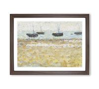 Four Boats At Grandcamp By Georges Seurat Classic Painting Framed Wall Art Print, Ready to Hang Picture for Living Room Bedroom Home Office Décor, Walnut A4 (34 x 25 cm)