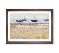 Four Boats at Grandcamp by Georges Seurat Framed Print | A2 Walnut Framed Wall Art | Ready to Hang | Modern Nature Picture | Living Room Bedroom Lounge Office