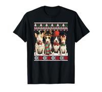 Four Bull Terrier Dogs Christmas Funny Santa Reindeer T-Shirt