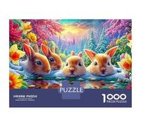 Four Bunnies by Snowy Stream 1000 Piece Jigsaw Puzzle Cute Rabbit Brainteasing Fun for Adults & Kids 70x50cm/1000pcs