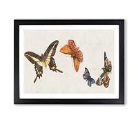 Four Butterflies By Fujishima Takeji Asian Japanese Framed Print | A3 Black Framed Wall Art | Ready to Hang | Asian Nature Picture | Living Room Bedroom Lounge Office