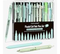 Four Candies 14Pack Gel Ink Pens Set, Retractable 0.5mm Fine Point Pen | Note Taking Aesthetic, Black Ink Pens, Green Ink Pen, 2Pcs Highlighter for Office Pastel Cute Stationery (Green)