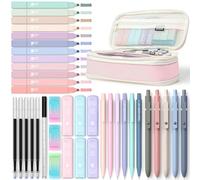 Four Candies 39 PCS School Stationery Supplies with Cute Pencil Case, 12 Pastel Highlighters, 5 Black Ink Gel Pens, 6 Mechanical Pencils, Aesthetic Girly Stationary Set (Pink)