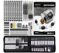 Four Candies 52pcs Art Supplies Sketching & Drawing Kit with 10 Micron Fineliner Pens, 6 Drafting Mechanical Pencils,3-Color Sketchbook,27 Lead Refills,School Supplies Gifts for Beginners Adults Teens