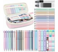 Four Candies 56 PCS Aesthetic School Supplies with Cute Pencil Case, 6 Multicolor Pen, 12 Pastel Highlighters, 5 Gel Pens Black Ink, 9 Mechanical Pencils for Student Stationary Set Preppy Stuff (Pink)