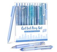 Four Candies Cute Blue Pens, Black Gel Ink, Ocean - 12ct Stationery Set