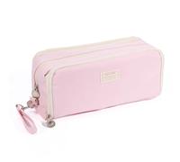 Four Candies Pencil Case 3 Compartment, Large Pencil Case with Removable Handle & Zipper, Cute Stationery Organizer for Markers, Makeup Bag, Cute Pencil Bag for Office College, Pink