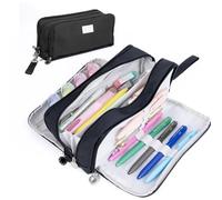 Four Candies Pencil Case 3 Compartment, Large Pencil Case with Removable Handle & Zipper, Cute Stationery Organizer for Markers, Makeup Bag, Cute Pencil Bag for Office College, Black