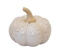 Four Candle 12Cm Natural Glazed Pumpkin With Oversized Leaves