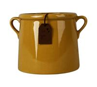 Four Candle 15cm Burnt Yellow Ceramic Pot Vase with Twin Handles Four Candle Yellow