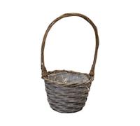 Four Candle 24Cm Greywashed Willow Basket With Overhandle