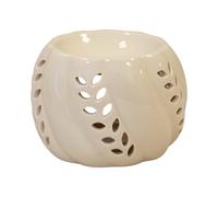 Four Candle Beige Ceramic Wax Burner with Leaf Detail 14cm Four Candle Beige