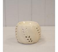 Four Candle Beige Ceramic Wax Burner With Leaf Detail