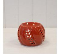 Four Candle Burnt Orange Ceramic Wax Burner With Leaf Detail