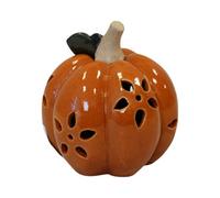 Four Candle Ceramic Pumpkin With Cutout Detail Led Timer Decoration