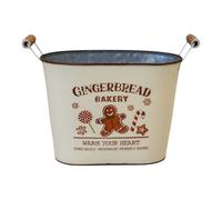 Four Candle Christmas Gingerbread Bakery Metal Oval Planter in Cream Four Candle Cream