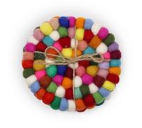 Four Candle Felt Ball Round Coasters - Multi colour (set of 4) Four Candle Multicolor