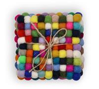 Four Candle Felt Ball Square Coasters - Multi Grey colour (set of 4) Four Candle Multicolor