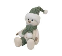 Four Candle Felt Sage And White Sitting Snowman