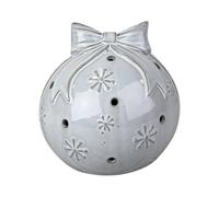 Four Candle Glazed Ceramic LED Christmas Bauble with Bow & Snowflake Detail in White Four Candle White