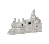 Four Candle Glazed Ceramic Train Christmas Ornament with LED in White Four Candle White