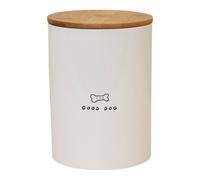 Four Candle Good Dog Ceramic Treat Jar with Bamboo Lid in White Four Candle White