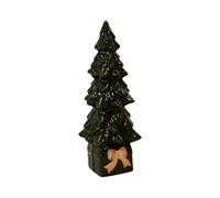 Four Candle Green Ceramic Christmas Tree On Gift Box With Gold Bow Decoration 23Cm