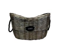 Four Candle Grey Wicker Oval Log Basket with Hessian Lining Four Candle Grey