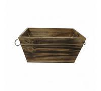 Four Candle Handcrafted Burntwood Wooden Trough Planter With Metal Handles 28Cm