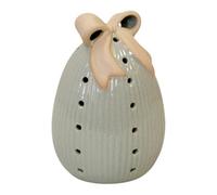 Four Candle Large Sage Green Ceramic Egg With Bow & Led Timer