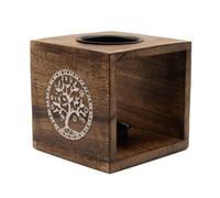 Four Candle Large Square Mango Wood Oil Burner Tree Of Life