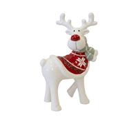 Four Candle Medium Ceramic Reindeer Christmas Sweater Scarf Ornament