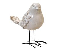 Four Candle Medium Glazed Ceramic Bird with Textured Detail in Stone Four Candle Stone