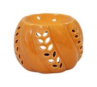 Four Candle Orange Ceramic Pumpkin Wax Burner with Leaf Detail Four Candle Orange
