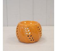 Four Candle Orange Ceramic Wax Burner With Leaf Detail