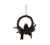 Four Candle Rattan Pinecone & Berry Wreath with Bow 24cm in Brown Four Candle Brown