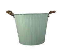 Four Candle Sage Green Zinc Ribbed Planter with Rope Handles 28cm Four Candle Green