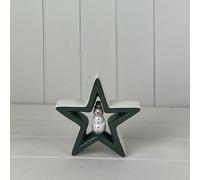 Four Candle Satchville Dark Green Ceramic Star With Snowman Decoration